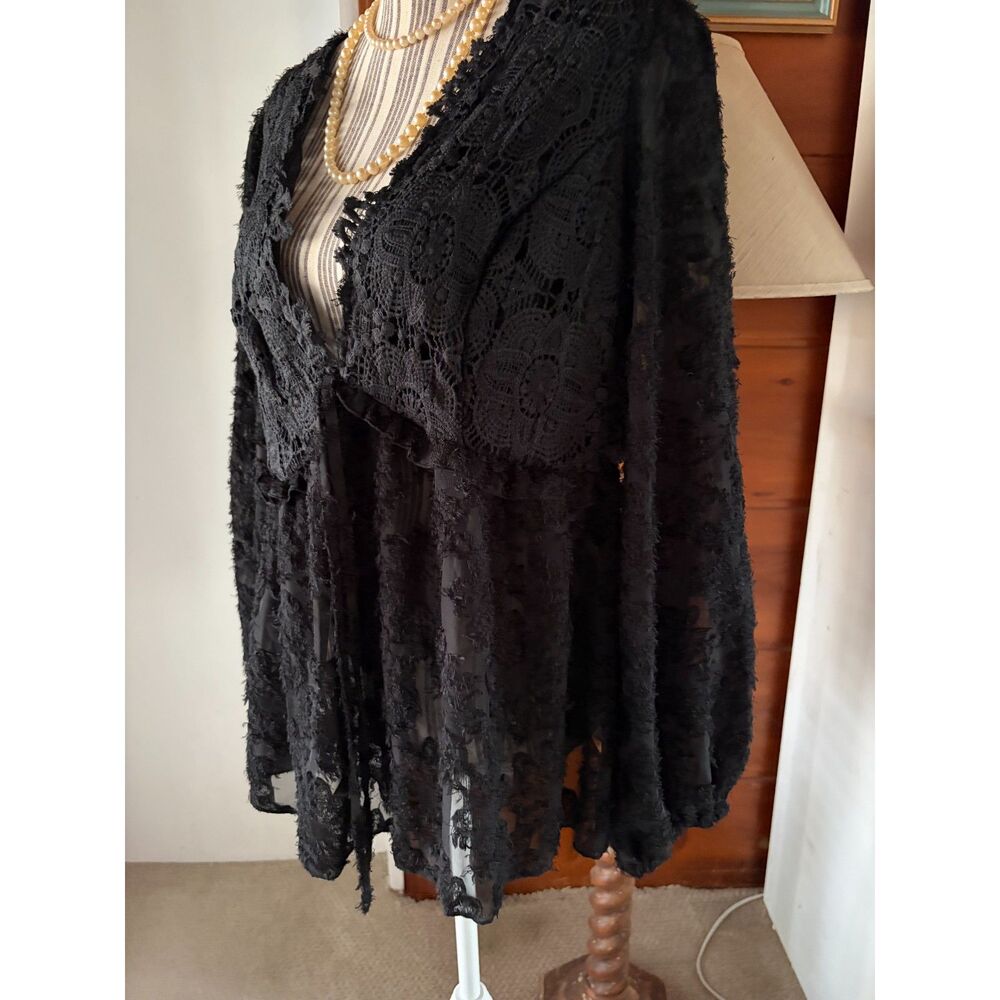 Whimsigoth Rare Size BOHO Floral Lace Empire Bishop Sleeve Witchy Halloween Top